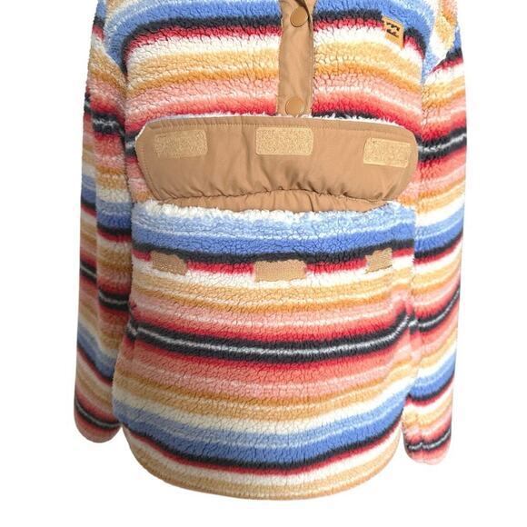 Billabong Switchback Womens Fleece Top Size Small Striped Multicolor Pockets EUC - Picture 10 of 16